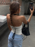 YESMYTOOL  -  Lace Splice Lace-up Crop Tube Top Women Tank Camis Strapless Chest Versatile Slim Laciness Vest Retro Hottie Outfit Y2K