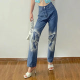 YESMYTOOL  -   Y2k Jeans Vintage Streetwear Women Butterfly Print Cotton High Waist Denim Trousers Blue Black E Girl Straight Leg Pants