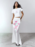 YESMYTOOL  -  Casual Printed Floral Women Skirt White High Waist Long Skirt Female Summer Skinny Vacation Elegant Party Beachwear 2024