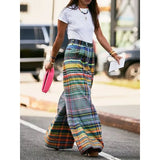 YESMYTOOL  -  Colorful Plaid Wide Leg Pants for Women 2024 Autumn New Checkerboard Printed Loose Casual Mid Waist Trousers Bottoms Streetwear