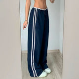 YESMYTOOL  -  Streetwear Drawstring Stripe Women Trousers Straight Leg Casual Baggy Pants Patchwork Sporty Joggers Sweatpants 2024