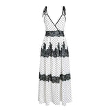 YESMYTOOL  -  white polka dot summer dress new strappy V-neck lace trim long women dress pleasted low back party dresses