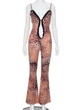 YESMYTOOL  -  Women Summer Suspender Jumpsuits Elegant Sleeveless Hollow Out Leopard Printed High Waist Flare Pants Overalls 2024 Streetwear