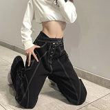 YESMYTOOL  - Black High Waist Women Jeans Blue American Fashion Vintage Streetwear Y2K Wide Leg Jean 2024 Female Trouser Baggy Denim Pants