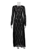 YESMYTOOL  -   Black Lace Printed Long Dress For Women See-Through Hollow Out High Waist Patchwork Sexy Party Dress Women's Summer Dress