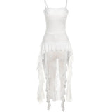 YESMYTOOL  -  Sexy Lace Sheer Suspenders Shirts Y2k Off-Shoulder Ruffle Tops Streetwear Chic Club Party Lady Tank Top Casual T-shirt For Women