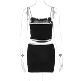 YESMYTOOL  -  Spliced Suspender Skirt Set Fashion Sexy Hollow Out Backless Asymmetrical Tank Top High Waist Wrapped Hip Skirt Suit