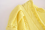 YESMYTOOL  -   yellow sweet knitted dresses for women ruffle V-neck hollow out chic mini women dress strawberry patchwork dress