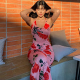 YESMYTOOL  -   Sexy Backless Floral Print Slip Maxi Dress Beachwear Holiday Summer Sleeveless Long Dresse Robe Elegant Outfits