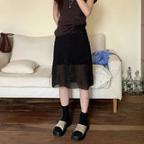 YESMYTOOL  -   Korean Style Tulle Vintage Skirts Black Mesh Sexy Dot Y2K Mid Skirt A-line Streetwear Casual Transparent Fashion Skirt