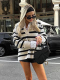 YESMYTOOL  -  Knitted Striped Pullovers Women Casual Basic Winter Sweater Jumper Turn Down Collar Loose Vintage Sweater Sueter Mujer