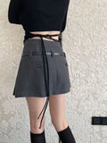 YESMYTOOL  -  Irregular Pleated Mini Skirt Women 2024 Autumn Winter Preppy Style Vintage High Waist A-line Woolen Micro Skirt School Falda