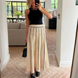 YESMYTOOL  -  Striped Tassel Knitted Long Skirt Elegant Party 2024 Autumn New High Strecth Casual A-line Skirts Office Lady Streetwear