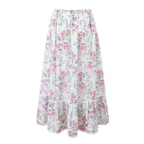 YESMYTOOL  -  2024 Women Sweet Floral Print Boho Long Skirt Vintage Drawstring Waist A-line Holiday Summer Skirts