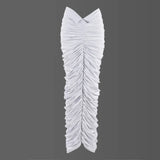 YESMYTOOL  - 2024 Low Waist Asymmetrical Pleated Skirts Summer Fashion White Skirt Sexy Club Party Long Skirts for Women Clothes