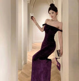 YESMYTOOL  -  Velvet Sleeveless Long One-piece Dress Gown Purple Women Elegant Party Maxi Dress