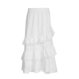 YESMYTOOL  -  Fashion Chic Loose White Maxi Skirt Women Lace Patchwork Ruched Boho French Holidays Long Skirts A-Line Ruffles Cute