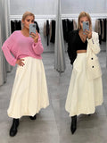 YESMYTOOL  -  Silk Satin White Maxi Skirt Long Ruffled Pleated Skirts Elegant Lantern Pants A-Line Silk Long Skirts For Women 2024 New