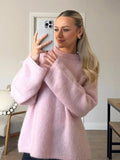 YESMYTOOL  -  Pink Casual Loose O Neck Pullover Sweater For Women 2024 Autumn Elegant Long Sleeves Knitted Top Female New Chic Commute Jumpers