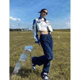 YESMYTOOL  -   American Vintage Blue Cargo Jeans Fashion High Waist Pocket Straight Pants High Street Y2K Baggy Wide Leg Denim Trouser Autumn