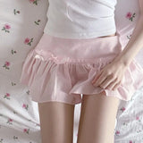 YESMYTOOL  -  Coquette Pink Mini Skirt Women Summer 2024 Kawaii Sexy Bow Patchwork High Waist Slim A-line Pleated Skirt Fairycore