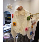 YESMYTOOL  -  Y2K 3D Flower Knitted Cardigan Women Oversized Cropped Sweater Coat Streetwear Harajuku Long Sleeve Knitwear Winter Chic Jumpers