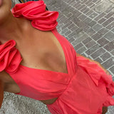 YESMYTOOL  - 2024 Fashion Deep V Ruffled Party Dress Elegant Women's Pleated Slim Short Dress Casual Summer Hollow Out Sleeveless Mini Dress