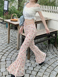 YESMYTOOL  -  Slim Mopping Flare Pants Women High Waist Slim-Fit Printed Chic Autumn Casual Streetwear Office Lady Florals