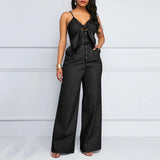 YESMYTOOL  - Summer Women Denim Jumpsuit Fashion High Waist Wide Leg Long Pants Romper Front Tie Knotted Jeans V-neck Overalls Playsuits