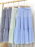 YESMYTOOL  -  Skirt Womens Medium Long Elastic Waist A-line Vintage Plaid Skirts Female Summer Streetwear Casual Skirts Fashion New Faldas