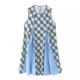 YESMYTOOL  -  Women Vintage Check Patchwork Bow Dress Casual Sleeveless Swing Dresses 2024 Summer Fashion Cocktail Party Evening Clothes