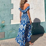 YESMYTOOL  -  Elegant Patterned Printed V-neck Long Dress 2024 Summer Women Casual Loose Bohemian Party Dress Fashion Hight Waist Maxi Dresses