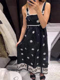 YESMYTOOL  -  Vintage Print Pleated Sling Strap Dress Women Elegant Sleeveless Backless High Waist Female Dresses 2024 Summer Lady Beach Robes