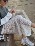 YESMYTOOL  -  Fashion White Lace Skirts for Women Clothing 2024 New Summer Korean Gentle Hollow Jacquard Long Skirts Female Sexy Split Skirts