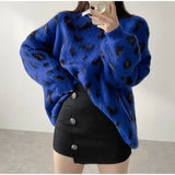 YESMYTOOL  -  Autumn Warm Leopard Print Pullover for Women Casual Loose Oversized Sweater Pullovers O Neck Long Sleeve 2024 Women's Jumpers