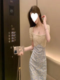 YESMYTOOL  -  Summer 2024 New Women's Dresses Vintage Elegant Holiday Clothing Long Dress Female Korean Fashion Advanced Sense Party Dresses.