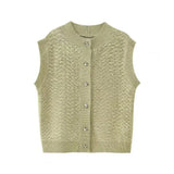 YESMYTOOL  -   Women Green Cardigan Knitted Sweater Waistcoat Fashion Sleeveless V-Neck Knit Sweater for Woman Vest Korean Jumper Vintage Cloth