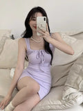 YESMYTOOL  -  New Purple Suspender Dress Formal Women's Holiday Dress 2024 Summer Clothing Y2k Waist Formal Slimming Hip Short Party Dresses.