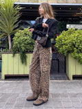 YESMYTOOL  -   Women Vintage Overalls Leopard Printed Baggy Wide Leg Pants 2024 Spring Casual Hip-hop Cargo Grunge Baggy Trousers High Street