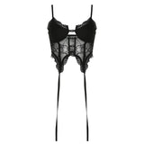 YESMYTOOL  -  Fashion Chic Black Skinny Lace Top Camis Mini Ruched Transparent Sexy Crop Tops Ladies Hollow Out Underwear Bralette