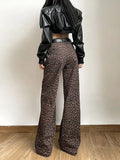 YESMYTOOL  -   Vintage Leopard Wide Leg Pants Women Oversized Streetwear Harajuku High Waist Straight Pants Casual Loose Long Pants New