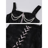 YESMYTOOL  -   Coquette Y2k Tops French Retro Style Pearl Chain Bow Square Neck Tank Top Black Summer Clothes Women 2024 Crop Top