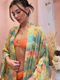 YESMYTOOL  - TROPICAL MAXI Beach dress women belted cotton floral print beach cover up 2024 summer boho bikini cover-ups