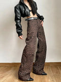 YESMYTOOL  -   Vintage Leopard Wide Leg Pants Women Oversized Streetwear Harajuku High Waist Straight Pants Casual Loose Long Pants New