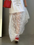 YESMYTOOL  - Lace Jacquard Transperant Skirt Women Summer New High Waist Sexy Casual Long Skirts 2024 Streetwear Fashion White Maxi Skirt