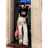 YESMYTOOL  - High Waist Women White Jeans Hip-hop Style Fashion Vintage Streetwear Y2K Wide Leg Graffiti Plus Size Trouser Baggy Denim Pants