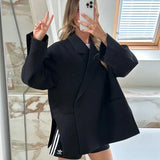 YESMYTOOL  -  Casual Solid Oversize Blazer Coats Women Long Sleeve Pocket Button Jacket 2024 Autumn New Female High Street Tops Outwear