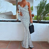 YESMYTOOL  -  Summer Polka Dot Flower Slim Club Party Dress Female V-Neck Ruffle Spaghetti Strap Cocktail Dress Elegant Banquet Long Dresses