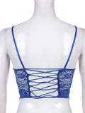 YESMYTOOL  - Y2K Fashion Strap Skinny Blue Corset Lace Top Female Backless Bandage Sexy Crop Tops Camis Transparent Hook Bralette