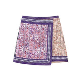 YESMYTOOL  -  Ethnic Style Retro Embroidery Printed High Waisted Short Skirt With Fashionable and Asymmetrical Hem Beading A-line Skirt